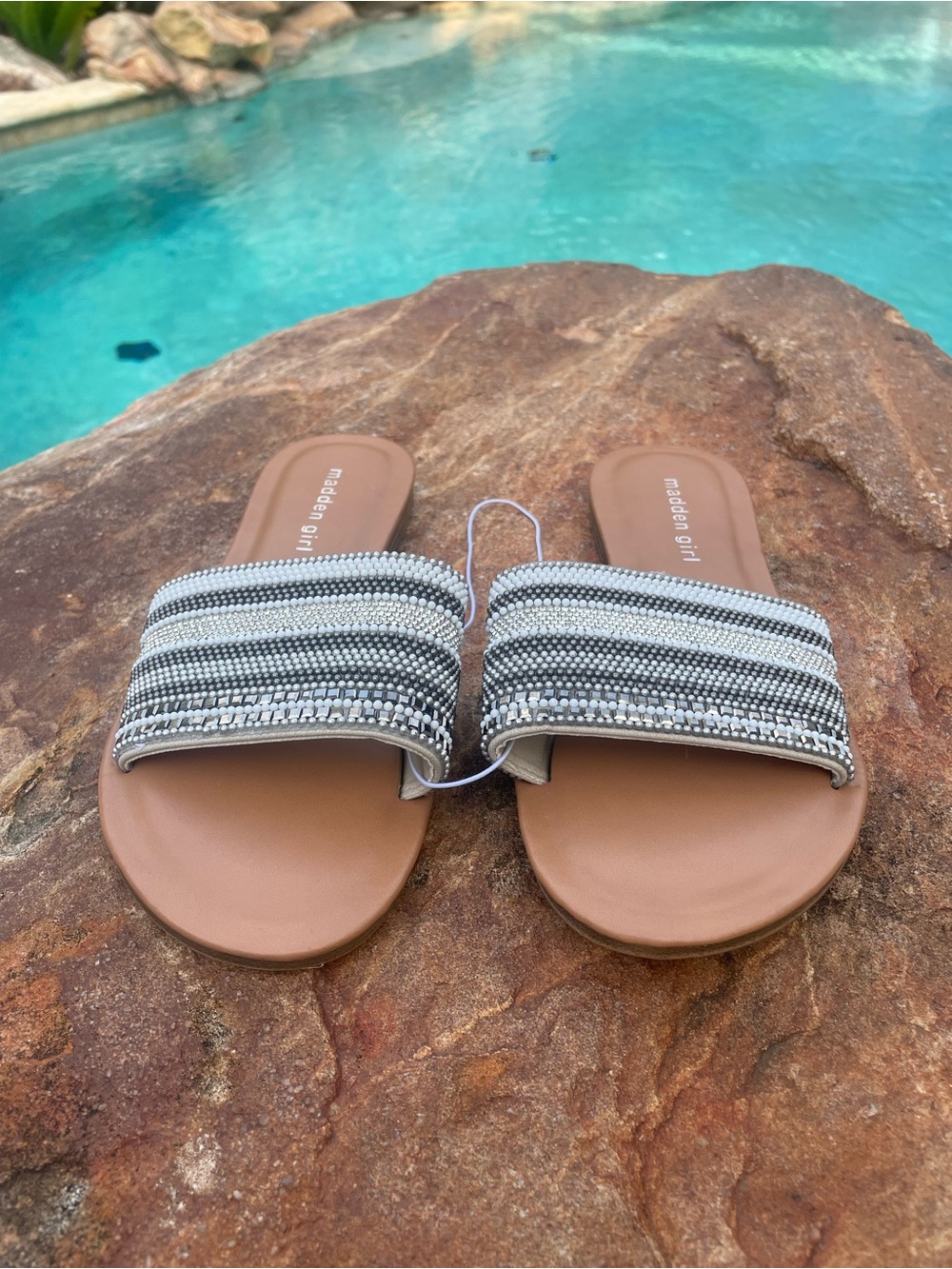 Madden Girl “Bestie” Beaded Wide Strap Slide Sandal NEW! - Picture 2 of 8